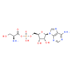 ChemSpider 2D Image | 5'-O-[{[(2S)-2-Amino-3-hydroxypropanoyl]oxy}(hydroxy)phosphoryl]adenosine | C13H19N6O9P