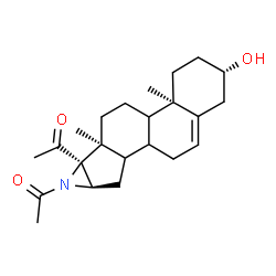 ChemSpider 2D Image | 1,1'-[(2S,4aR,6aS,6bS,7aR)-2-Hydroxy-4a,6a-dimethyl-1,2,3,4,4a,4b,5,6,6a,7a,8,8a,8b,9-tetradecahydronaphtho[2',1':4,5]indeno[1,2-b]azirene-6b,7-diyl]diethanone | C23H33NO3