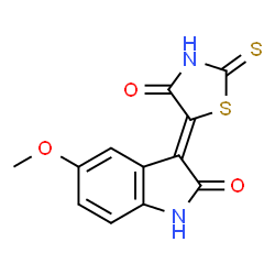 ChemSpider 2D Image | (3Z)-5-Methoxy-3-(4-oxo-2-thioxo-1,3-thiazolidin-5-ylidene)-1,3-dihydro-2H-indol-2-one | C12H8N2O3S2