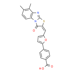 ChemSpider 2D Image | 4-{5-[(E)-(7,8-Dimethyl-3-oxo[1,3]thiazolo[3,2-a]benzimidazol-2(3H)-ylidene)methyl]-2-furyl}benzoic acid | C23H16N2O4S