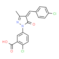 ChemSpider 2D Image | 2-Chloro-5-[(4Z)-4-(4-chlorobenzylidene)-3-methyl-5-oxo-4,5-dihydro-1H-pyrazol-1-yl]benzoic acid | C18H12Cl2N2O3