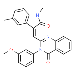ChemSpider 2D Image | 2-[(Z)-(1,5-Dimethyl-2-oxo-1,2-dihydro-3H-indol-3-ylidene)methyl]-3-(3-methoxyphenyl)-4(3H)-quinazolinone | C26H21N3O3