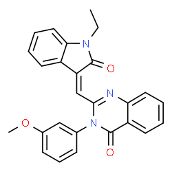 ChemSpider 2D Image | 2-[(Z)-(1-Ethyl-2-oxo-1,2-dihydro-3H-indol-3-ylidene)methyl]-3-(3-methoxyphenyl)-4(3H)-quinazolinone | C26H21N3O3