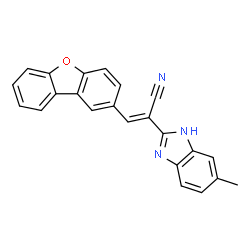 ChemSpider 2D Image | (2E)-3-(Dibenzo[b,d]furan-2-yl)-2-(5-methyl-1H-benzimidazol-2-yl)acrylonitrile | C23H15N3O