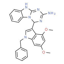 ChemSpider 2D Image | 4-(1-Benzyl-4,6-dimethoxy-1H-indol-3-yl)-4,10-dihydro[1,3,5]triazino[1,2-a]benzimidazol-2-amine | C26H24N6O2