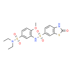 ChemSpider 2D Image | N-[5-(Diethylsulfamoyl)-2-methoxyphenyl]-2-oxo-2,3-dihydro-1,3-benzothiazole-6-sulfonamide | C18H21N3O6S3