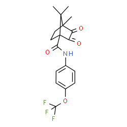 ChemSpider 2D Image | 4,7,7-Trimethyl-2,3-dioxo-N-[4-(trifluoromethoxy)phenyl]bicyclo[2.2.1]heptane-1-carboxamide | C18H18F3NO4