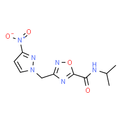 ChemSpider 2D Image | N-Isopropyl-3-[(3-nitro-1H-pyrazol-1-yl)methyl]-1,2,4-oxadiazole-5-carboxamide | C10H12N6O4