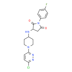 ChemSpider 2D Image | 3-{[1-(6-Chloro-3-pyridazinyl)-4-piperidinyl]amino}-1-(4-fluorophenyl)-2,5-pyrrolidinedione | C19H19ClFN5O2