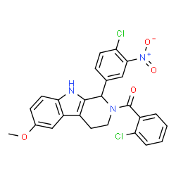 ChemSpider 2D Image | [1-(4-Chloro-3-nitrophenyl)-6-methoxy-1,3,4,9-tetrahydro-2H-beta-carbolin-2-yl](2-chlorophenyl)methanone | C25H19Cl2N3O4