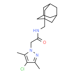 ChemSpider 2D Image | N-(Adamantan-1-ylmethyl)-2-(4-chloro-3,5-dimethyl-1H-pyrazol-1-yl)acetamide | C18H26ClN3O