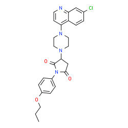 ChemSpider 2D Image | 3-[4-(7-Chloro-4-quinolinyl)-1-piperazinyl]-1-(4-propoxyphenyl)-2,5-pyrrolidinedione | C26H27ClN4O3