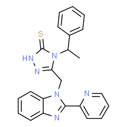 ChemSpider 2D Image | 4H-1,2,4-triazole-3-thiol, 4-(1-phenylethyl)-5-[[2-(2-pyridinyl)-1H-benzimidazol-1-yl]methyl]- | C23H20N6S