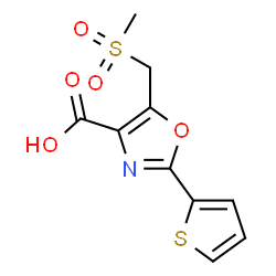 ChemSpider 2D Image | 5-[(Methylsulfonyl)methyl]-2-(2-thienyl)-1,3-oxazole-4-carboxylic acid | C10H9NO5S2