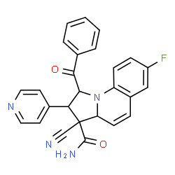 ChemSpider 2D Image | 1-Benzoyl-3-cyano-7-fluoro-2-(4-pyridinyl)-1,2,3,3a-tetrahydropyrrolo[1,2-a]quinoline-3-carboxamide | C26H19FN4O2