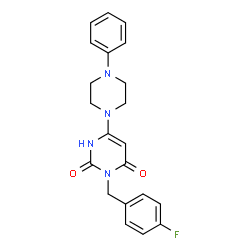 ChemSpider 2D Image | 3-(4-Fluorobenzyl)-6-(4-phenyl-1-piperazinyl)-2,4(1H,3H)-pyrimidinedione | C21H21FN4O2