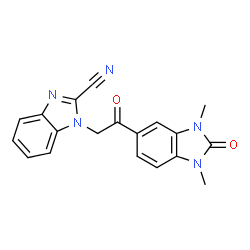 ChemSpider 2D Image | 1-[2-(1,3-Dimethyl-2-oxo-2,3-dihydro-1H-benzimidazol-5-yl)-2-oxoethyl]-1H-benzimidazole-2-carbonitrile | C19H15N5O2