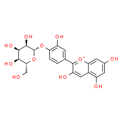ChemSpider 2D Image | 2-Hydroxy-4-(3,5,7-trihydroxy-2-chromeniumyl)phenyl beta-D-allopyranoside | C21H21O11