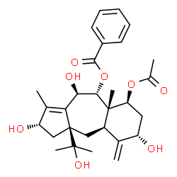 ChemSpider 2D Image | (2S,3aS,4aR,6S,8S,8aS,9R,10R)-8-Acetoxy-2,6,10-trihydroxy-3a-(2-hydroxy-2-propanyl)-1,8a-dimethyl-5-methylene-2,3,3a,4,4a,5,6,7,8,8a,9,10-dodecahydrobenzo[f]azulen-9-yl benzoate | C29H38O8