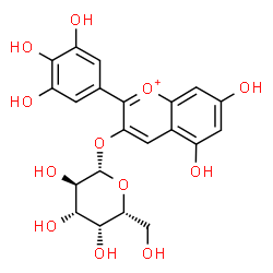 ChemSpider 2D Image | 5,7-Dihydroxy-2-(3,4,5-trihydroxyphenyl)-3-chromeniumyl beta-D-galactopyranoside | C21H21O12