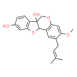 ChemSpider 2D Image | 3-Methoxy-2-(3-methyl-2-buten-1-yl)-6H-[1]benzofuro[3,2-c]chromene-6a,9(11aH)-diol | C21H22O5