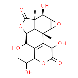 ChemSpider 2D Image | (2R,2aR,4aS,9bS)-2,5,9-Trihydroxy-6-(1-hydroxyethyl)-2a,9b-dimethyl-1a,2,2a,4a,4b,5,6,9,9b,9c-decahydro-3H,8H-oxireno[5,6][2]benzofuro[7,1-fg]isochromene-3,8-dione | C18H22O9