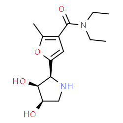 ChemSpider 2D Image | 5-[(2S,3S,4R)-3,4-Dihydroxy-2-pyrrolidinyl]-N,N-diethyl-2-methyl-3-furamide | C14H22N2O4