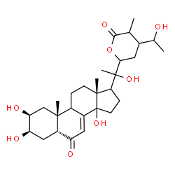 ChemSpider 2D Image | (2beta,3beta,5beta,9xi,14xi,17xi,20xi,24xi)-2,3,14,20,28-Pentahydroxy-22,26-epoxystigmast-7-ene-6,26-dione | C29H44O8