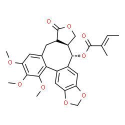 ChemSpider 2D Image | (14S,14aS)-6,7,8-Trimethoxy-3-oxo-1,3,3a,4,14,14a-hexahydrobenzo[3,4]furo[3',4':6,7]cycloocta[1,2-f][1,3]benzodioxol-14-yl (2E)-2-methyl-2-butenoate | C27H28O9