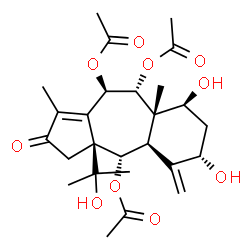 ChemSpider 2D Image | (3aS,4S,4aR,6S,8S,8aS,9R,10R)-6,8-Dihydroxy-3a-(2-hydroxy-2-propanyl)-1,8a-dimethyl-5-methylene-2-oxo-2,3,3a,4,4a,5,6,7,8,8a,9,10-dodecahydrobenzo[f]azulene-4,9,10-triyl triacetate | C26H36O10