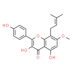 ChemSpider 2D Image | 3,5-Dihydroxy-2-(4-hydroxyphenyl)-7-methoxy-8-(3-methyl-2-buten-1-yl)-4H-chromen-4-one | C21H20O6