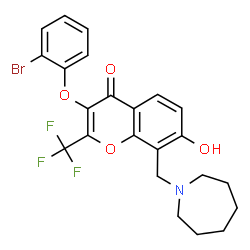 ChemSpider 2D Image | 8-(1-Azepanylmethyl)-3-(2-bromophenoxy)-7-hydroxy-2-(trifluoromethyl)-4H-chromen-4-one | C23H21BrF3NO4