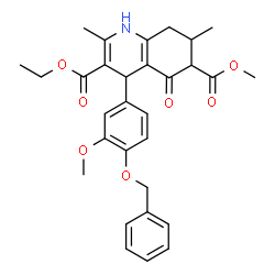 ChemSpider 2D Image | 3-Ethyl 6-methyl 4-[4-(benzyloxy)-3-methoxyphenyl]-2,7-dimethyl-5-oxo-1,4,5,6,7,8-hexahydro-3,6-quinolinedicarboxylate | C30H33NO7