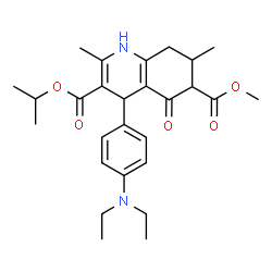 ChemSpider 2D Image | 3-Isopropyl 6-methyl 4-[4-(diethylamino)phenyl]-2,7-dimethyl-5-oxo-1,4,5,6,7,8-hexahydro-3,6-quinolinedicarboxylate | C27H36N2O5