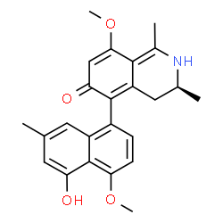 ChemSpider 2D Image | (3S)-5-(5-Hydroxy-4-methoxy-7-methyl-1-naphthyl)-8-methoxy-1,3-dimethyl-3,4-dihydro-6(2H)-isoquinolinone | C24H25NO4