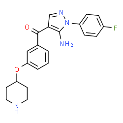 ChemSpider 2D Image | [5-Amino-1-(4-fluorophenyl)-1H-pyrazol-4-yl][3-(4-piperidinyloxy)phenyl]methanone | C21H21FN4O2