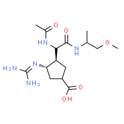 ChemSpider 2D Image | (3R,4S)-3-{(1R)-1-Acetamido-2-[(1-methoxy-2-propanyl)amino]-2-oxoethyl}-4-[(diaminomethylene)amino]cyclopentanecarboxylic acid | C15H27N5O5