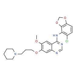 ChemSpider 2D Image | N-(5-chloro-1,3-benzodioxol-4-yl)-6-methoxy-7-(3-piperidin-1-ylpropoxy)quinazolin-4-amine | C24H27ClN4O4