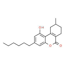 ChemSpider 2D Image | 3-Hexyl-1-hydroxy-9-methyl-7,8,9,10-tetrahydro-benzo[c]chromen-6-one | C20H26O3