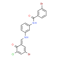 ChemSpider 2D Image | 3-Bromo-N-(3-{[(E)-(3-bromo-5-chloro-6-oxo-2,4-cyclohexadien-1-ylidene)methyl]amino}phenyl)benzamide | C20H13Br2ClN2O2
