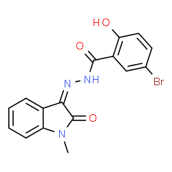 ChemSpider 2D Image | 5-Bromo-2-hydroxy-N'-[(3Z)-1-methyl-2-oxo-1,2-dihydro-3H-indol-3-ylidene]benzohydrazide | C16H12BrN3O3