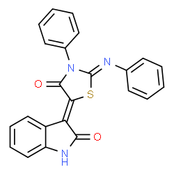 ChemSpider 2D Image | (3Z)-3-[(2Z)-4-Oxo-3-phenyl-2-(phenylimino)-1,3-thiazolidin-5-ylidene]-1,3-dihydro-2H-indol-2-one | C23H15N3O2S