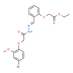 ChemSpider 2D Image | Ethyl {2-[(E)-{[(4-bromo-2-methoxyphenoxy)acetyl]hydrazono}methyl]phenoxy}acetate | C20H21BrN2O6