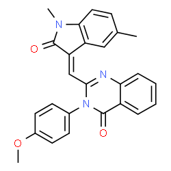 ChemSpider 2D Image | 2-[(E)-(1,5-Dimethyl-2-oxo-1,2-dihydro-3H-indol-3-ylidene)methyl]-3-(4-methoxyphenyl)-4(3H)-quinazolinone | C26H21N3O3