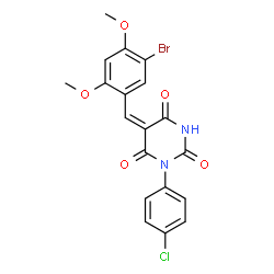 ChemSpider 2D Image | (5E)-5-(5-Bromo-2,4-dimethoxybenzylidene)-1-(4-chlorophenyl)-2,4,6(1H,3H,5H)-pyrimidinetrione | C19H14BrClN2O5