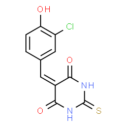 ChemSpider 2D Image | 5-(3-Chloro-4-hydroxybenzylidene)-2-thioxodihydro-4,6(1H,5H)-pyrimidinedione | C11H7ClN2O3S