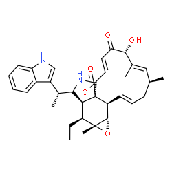 ChemSpider 2D Image | (1E,4S,5E,7R,9E,11aR,14aR,15S,15aR,16aS,16bR)-15-Ethyl-7-hydroxy-14-[(1R)-1-(1H-indol-3-yl)ethyl]-4,6,15a-trimethyl-4,7,14,14a,15,15a,16a,16b-octahydro-3H-cyclotrideca[d]oxireno[f]isoindole-8,11,12(13
H)-trione | C34H40N2O5