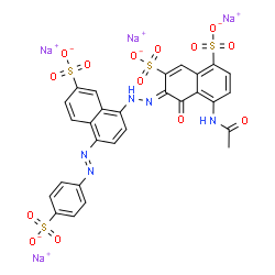 ChemSpider 2D Image | Tetrasodium (6Z)-4-acetamido-5-oxo-6-({7-sulfonato-4-[(E)-(4-sulfonatophenyl)diazenyl]-1-naphthyl}hydrazono)-5,6-dihydro-1,7-naphthalenedisulfonate | C28H17N5Na4O14S4