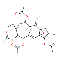 ChemSpider 2D Image | (10E)-3,6,6,10,14-Pentamethyl-2-oxo-16-oxatetracyclo[10.3.1.0~1,12~.0~5,7~]hexadec-10-ene-4,8,9,13-tetrayl tetraacetate | C28H38O10
