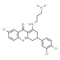 ChemSpider 2D Image | 7-Chloro-3-(3,4-dichlorophenyl)-1-{[3-(dimethylamino)propyl]amino}-3,4-dihydro-9(2H)-acridinone | C24H24Cl3N3O